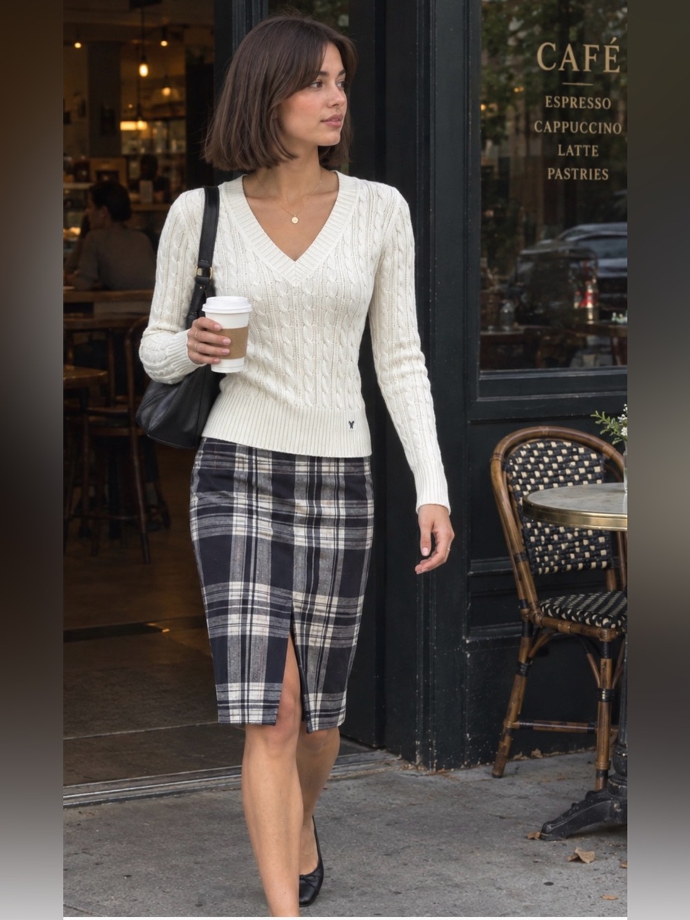 Vintage Tommy Hilfiger Navy and White Plaid Pencil Skirt